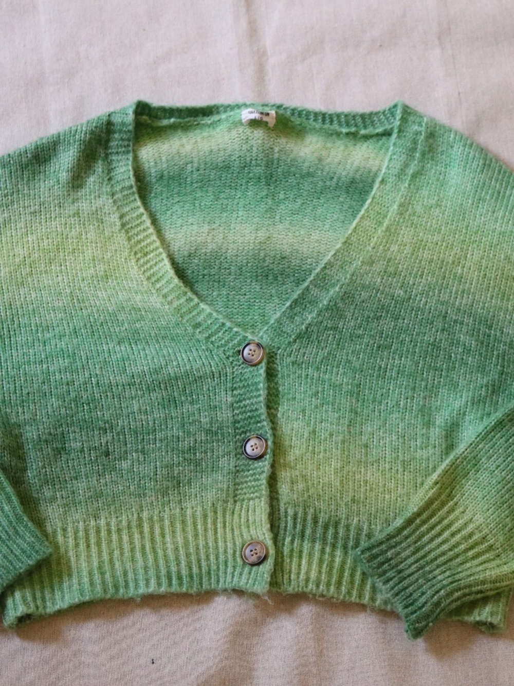 Cotton On Women's Large Green Space Dye Cropped Knit Cardigan Sweater